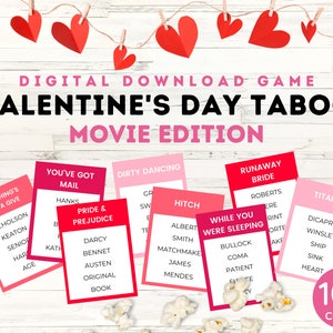 Valentine&#39;s Day Party Game - Taboo | Movie Trivia Game | Chick Flick Trivia | Galentine&#39;s Day Party Game | Girls Night Game Digital Download