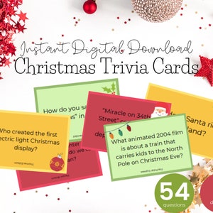 Weihnachts-Quiz | 54 Karten Weihnachtsfeier Spiel | Digitaler Download Weihnachtsfeier | Ratespiel | Weihnachts-Quiz