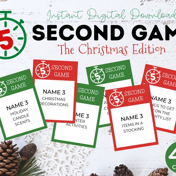 Christmas 5 Second Game | 45 Cards Christmas Party Game | Digital Download Christmas Party | Family Party Game | Christmas Game Cards