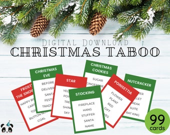 Christmas Taboo | 99 Cards Christmas Party Game | Digital Download Christmas Party | Family Christmas Party Game