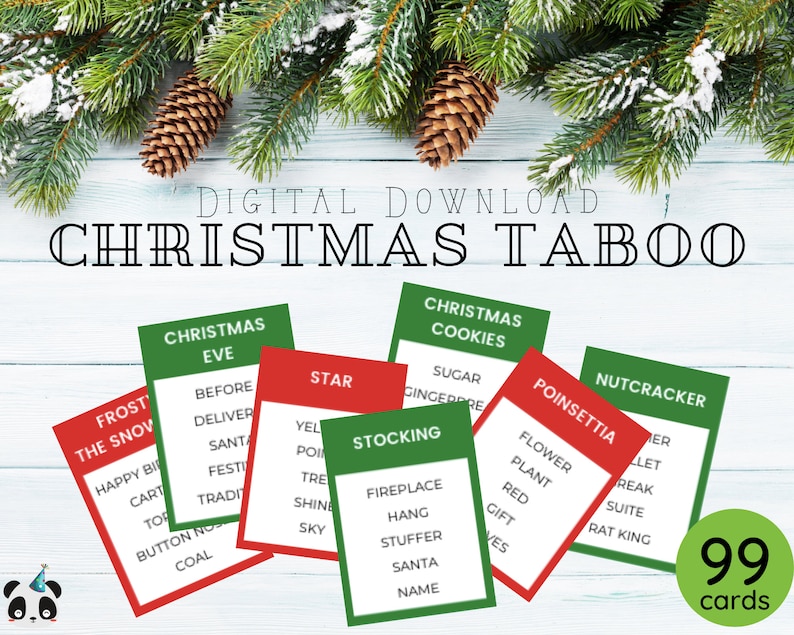 Christmas Taboo | 99 Cards Christmas Party Game | Digital Download Christmas Party | Christmas in July Party Game 