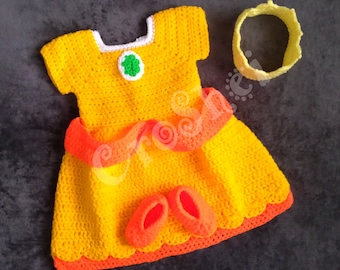 Déguisement princesse marguerite au crochet pour bébé (Mario Bros.)