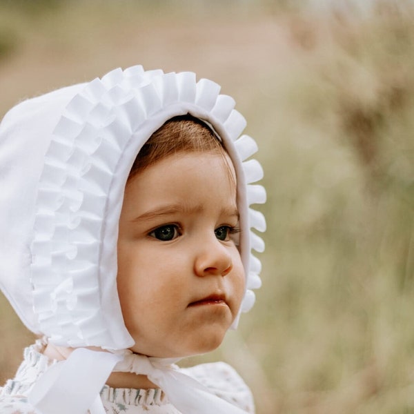 Cream Lace Christening Bonnet with Frill (3mths-2yrs)