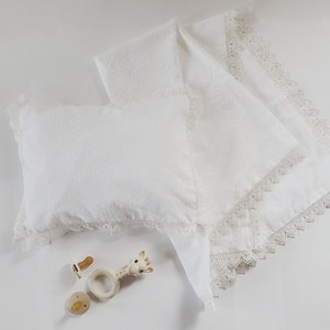 White, cream or Pink Cotton Flocked Voile Wrap & Pillow Set for Baby Cradle/ Pram - Made To Order - Baby Wrap, Pillowcase w insert custom