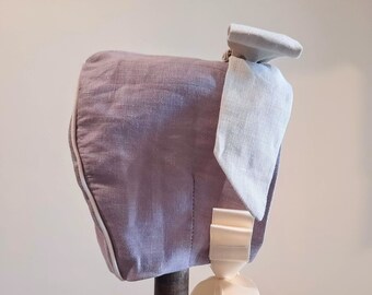 Linen Baby Bonnet with Contrast 3D Bow - any size 3-36 months - made to order - Roberta in black, navy, cream, white, ivory or custom