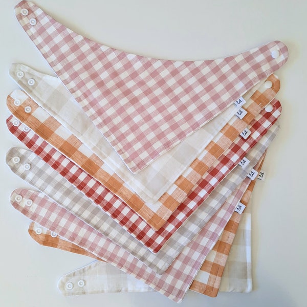 Gingham Linen Bandana Bib, Multiple colour choices - waffle one side -made to order  custom bib premium linen plain triangle