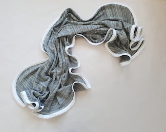 IN STOCK Grey Marle Stripe Stretch Baby Wrap with Picot Binding Trim - Baby Shawl/ Blanket - suits pram, Cradle or photo prop - red stock