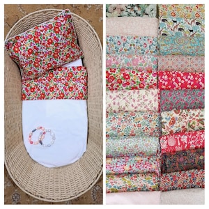 Liberty Cradle/Pram Sheet Set with Piping or Lace Trim - choose your fabric - made to order - custom designer baby sheet and pillowcase