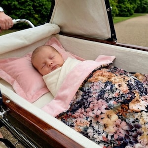 Velvet Wrap & Pillowcase Set with Liberty Lining – Pompom or Tassel Trim Blanket- Custom