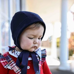 Velvet/Fabric Baby Bonnet with Turnback – Elena Handmade Winter Hat with Ribbon Ties