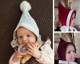 Gorro de terciopelo para bebé – Gorro de invierno hecho a mano con pompones (0-36 meses)