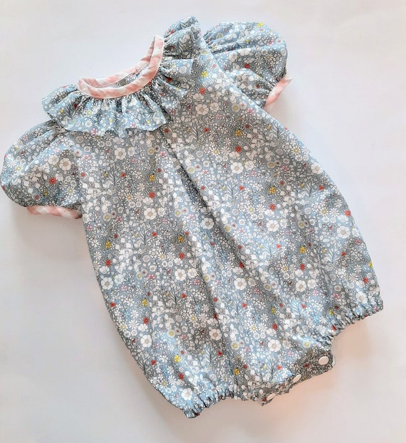 IN STOCK Baby Liberty Romper With Linen Binding Vintage Style - Main Image