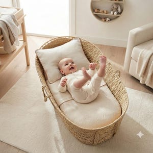 Linen Baby Cradle Sheet Set with Piping Trim: Custom Pram Bedding