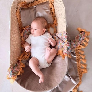 Velvet Baby Wrap with Liberty Lining, Tassel Fringe Trim, Optional Bonnet - custom