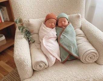 Linen Baby Wrap Blanket with Linen Binding – Handmade Cradle Shawl - Custom