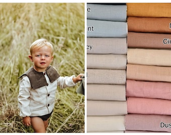 Custom Linen Boy Sailor Collar Shirt: Handmade Button-Front Top - square collar