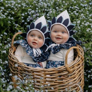 Felt Petal Linen Pixie Bonnet: Vintage Style Baby Bonnet 3-24m Custom