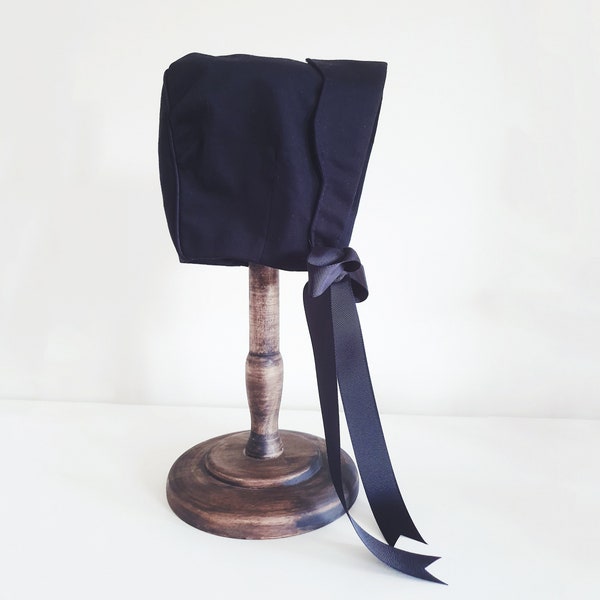 Linen Baby Bonnet with Scallop Turn-Back - any size 3 to 36 months - made to order - Roberta in black, navy, cream, white, ivory or custom