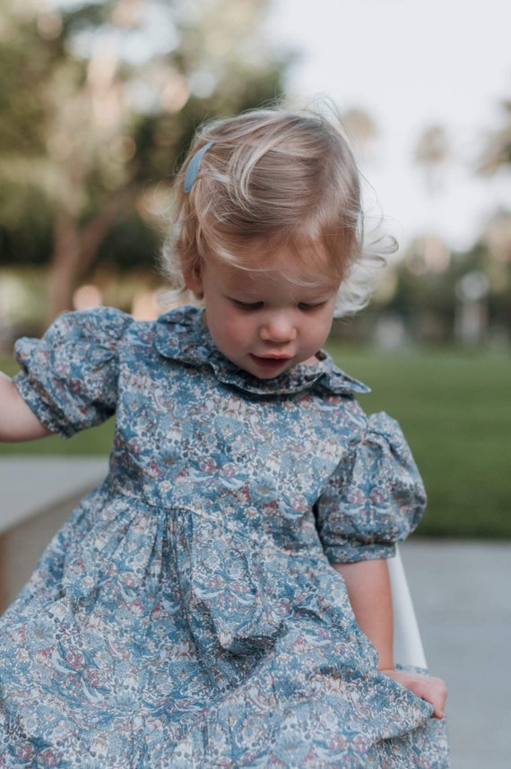 Robe enfant fille en tissu Liberty - Blanc/multico