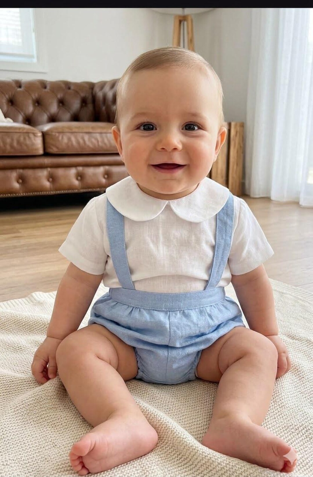 Linen Baby Bloomers With Peter Pan Shirt: Wedding Outfit, Nappy