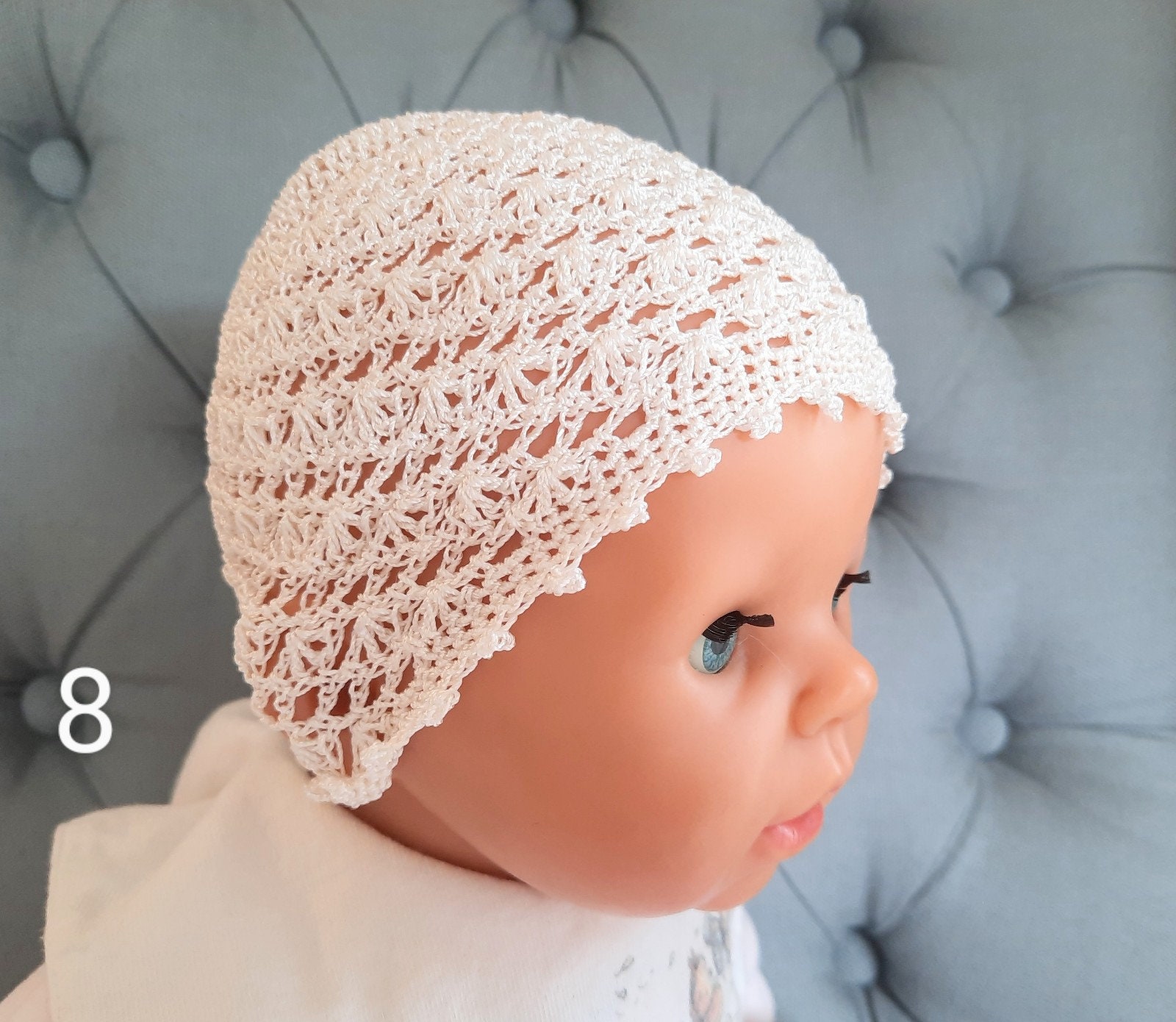 在庫あり 人形用ボンネット 34 cm HC - かぎ針編み - 尖ったボンネット