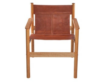 Sling Chair, Leather Mid Century, Danish Modern, Scandinavian, Nordic, Minimalist, Brazilian, Accent, Lounge, Tasky woodcraft, Handmade