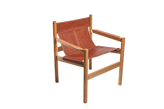 Leather Sling Chair Danish Modern Chair Scandinavian Chair Etsy