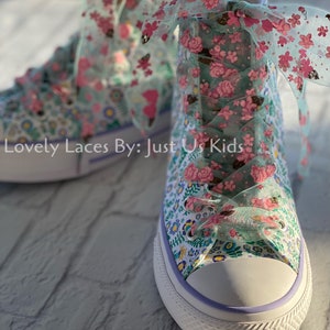 Sheer Ribbon Floral Print Shoelaces for Sneakers