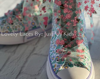 Sheer Ribbon Floral Print Shoelaces for Sneakers