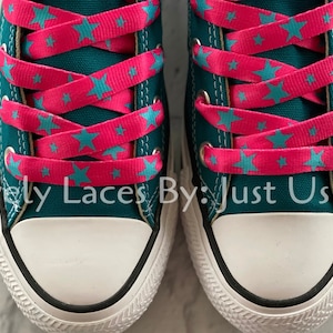 Hot Pink Shoelaces, Star Shoelaces for Sneakers