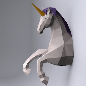 Unicorn Wall Paper Craft, Digital Template, Origami, PDF Download DIY, Low Poly, Wall Decor