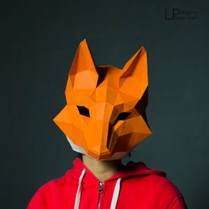 Fuchs Maske Papiermodell, Digitale Vorlage, Origami, PDF Download DIY, Low Poly, 3D Maske