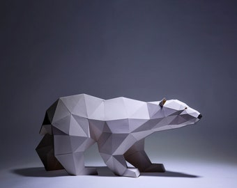 Creazioni con la carta con orso polare, modello digitale, origami, download PDF fai da te, low poly, trofeo, scultura, modello