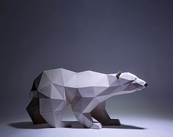 Polar Bear Paper Craft, Digital Template, Origami, PDF Download DIY, Low Poly, Trophy, Sculpture, Model