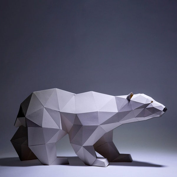 Arte de papel de oso polar, Plantilla digital, Origami, Descarga de PDF DIY, Low Poly, Trofeo, Escultura, Modelo