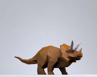 Digital mall för Triceratops-dinosaurier, PDF-papperspyssel, Triceratops-origami, dinosauriemodell
