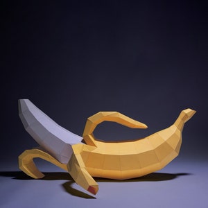 Banana XL Paper Craft, Digital Template, Origami, PDF Download DIY, Low Poly, Trophy, Sculpture, 3D Model, Fruit