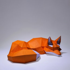 Fox Sleep Paper Craft, paper model, 3d paper craft, paper sculpture PDF template, low poly animals papercraft, home decor pepakura kit