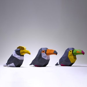 Toucan, Hornbill, Minimal Birds, Make your own Bird 3D Papercraft, diy gift paper model, 3d Origami Bird decor, Cricut SVG, Template Cricut
