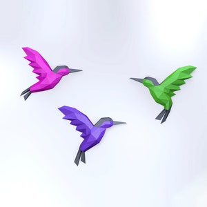 Hummingbird Paper Craft, Origami, Make your own Low poly bird on fly, Geometric bird, Paper sculpture, Papercraft bird, 3D Raven