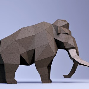 Créations en papier de mammouth, Modèle numérique, Origami, Téléchargement PDF, DIY, Low poly, Trophée, Sculpture, Modèle 3D image 4