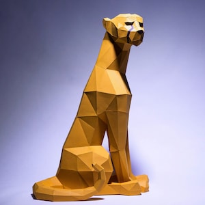 Gepard Papier Handwerk, digitale Vorlage, Origami, PDF Download DIY, Low Poly, Trophäe, Skulptur, Modell