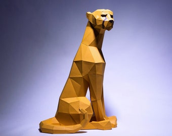 Cheetah Paper Craft, Digital Template, Origami, PDF Download DIY, Low Poly, Trophy, Sculpture, Model