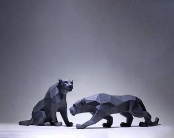 Black Panther Walk Model & Sit Model, Leopard, Papercraft decor, Home decor, Gift, Papercraft 3D, low poly, origami 3D, papercraft template