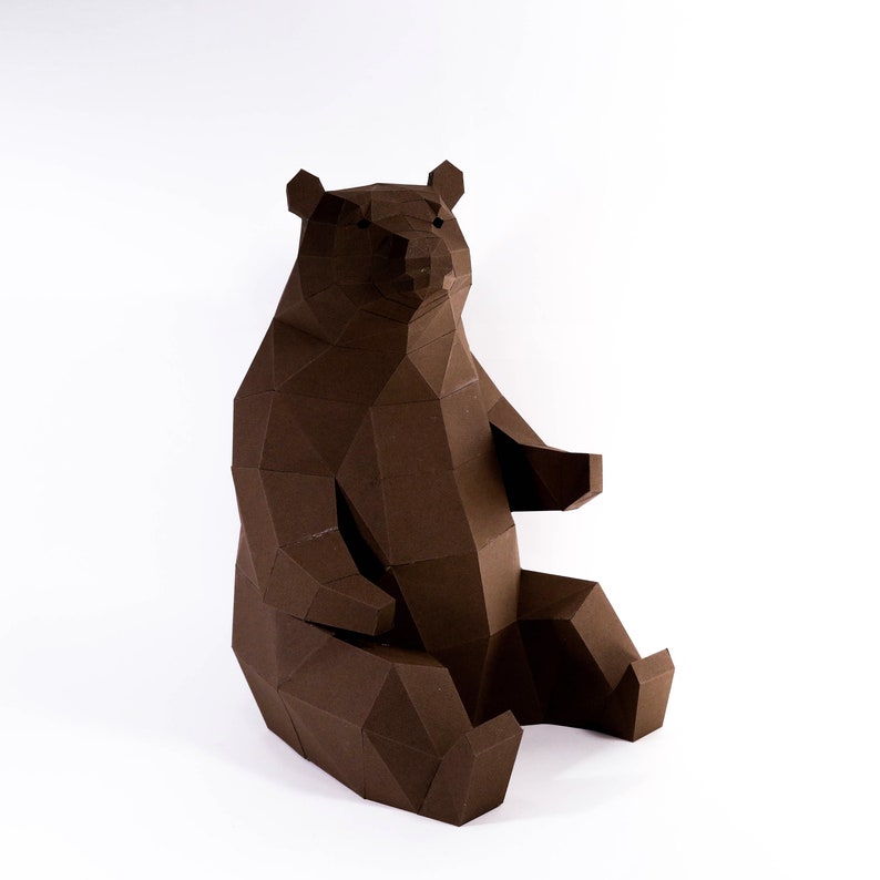 Bear Paper Craft, Digital Template, Origami, PDF Download DIY, Low Poly, Trophy, Sculpture, 3D Model image 4