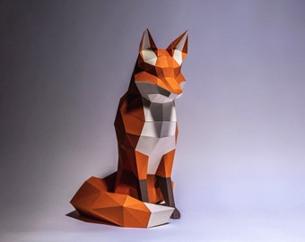 Fox Paper Craft, digitale sjabloon, origami, PDF-download DIY, laag poly, trofee, sculptuur, 3D-model