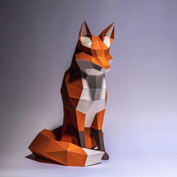 Creazioni con la carta Fox, modello digitale, origami, download PDF fai da te, low poly, trofeo, scultura, modello 3D