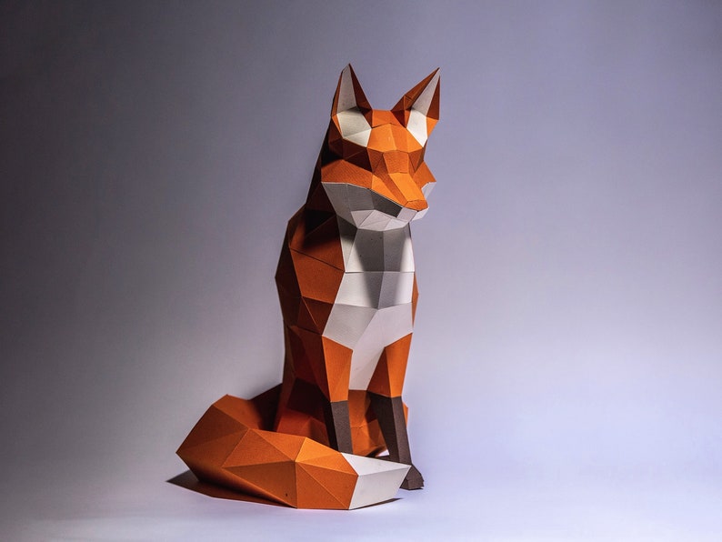 Fuchs Papiermodell, Digitale Vorlage, Origami, PDF Download DIY, Low Poly, Trophäe, Skulptur, 3D Modell Bild 1