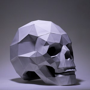 Skull Paper craft, Skull pot Halloween, Realistic Low poly, 3D Polygon sculpture,download and make your own Real size paper skull