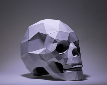 Skull Paper craft, Skull pot Halloween, Realistic Low poly, 3D Polygon sculpture,download and make your own Real size paper skull